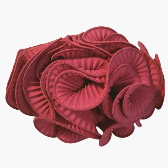 Large Red Ribbon Hair Clip 3D Pleated Scrolled Floral Design - Picture 1 of 4